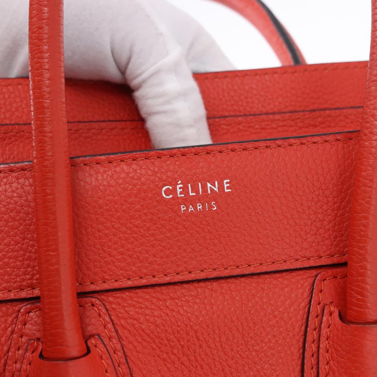 CELINE Luggage Micro Shopper Hand Bag Leather Red Silver Auth 192740A