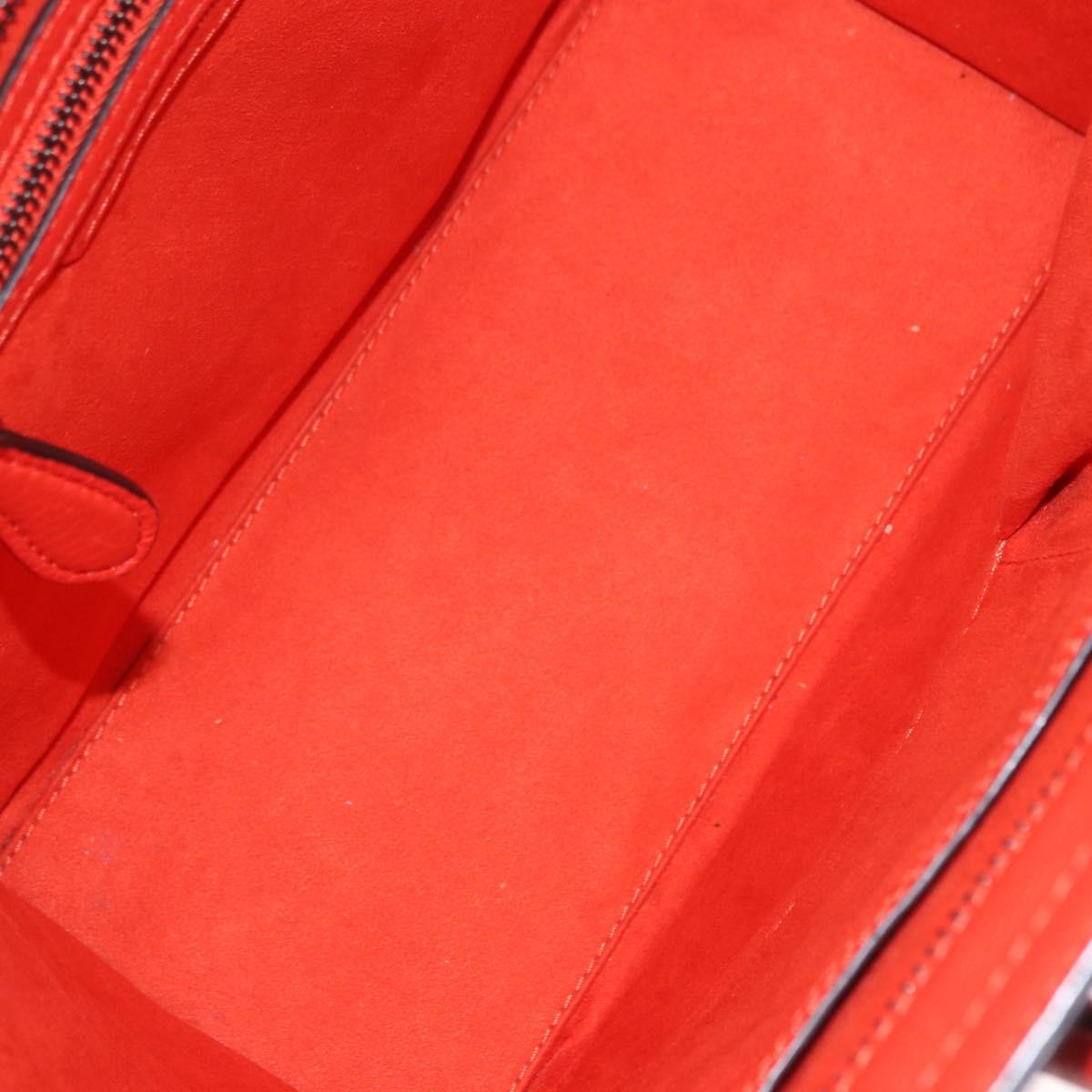CELINE Luggage Micro Shopper Hand Bag Leather Red Silver Auth 192740A