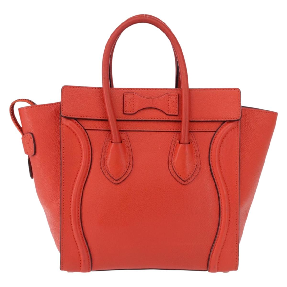 CELINE Luggage Micro Shopper Hand Bag Leather Red Silver Auth 192740A