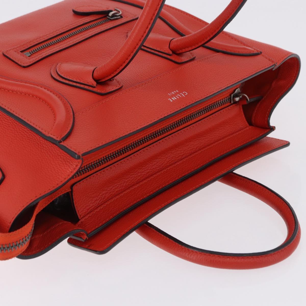 CELINE Luggage Micro Shopper Hand Bag Leather Red Silver Auth 192740A