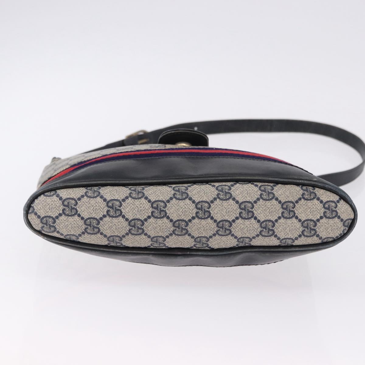 GUCCI GG Supreme Shoulder Bag PVC Leather Navy Gold Tone Auth 192742