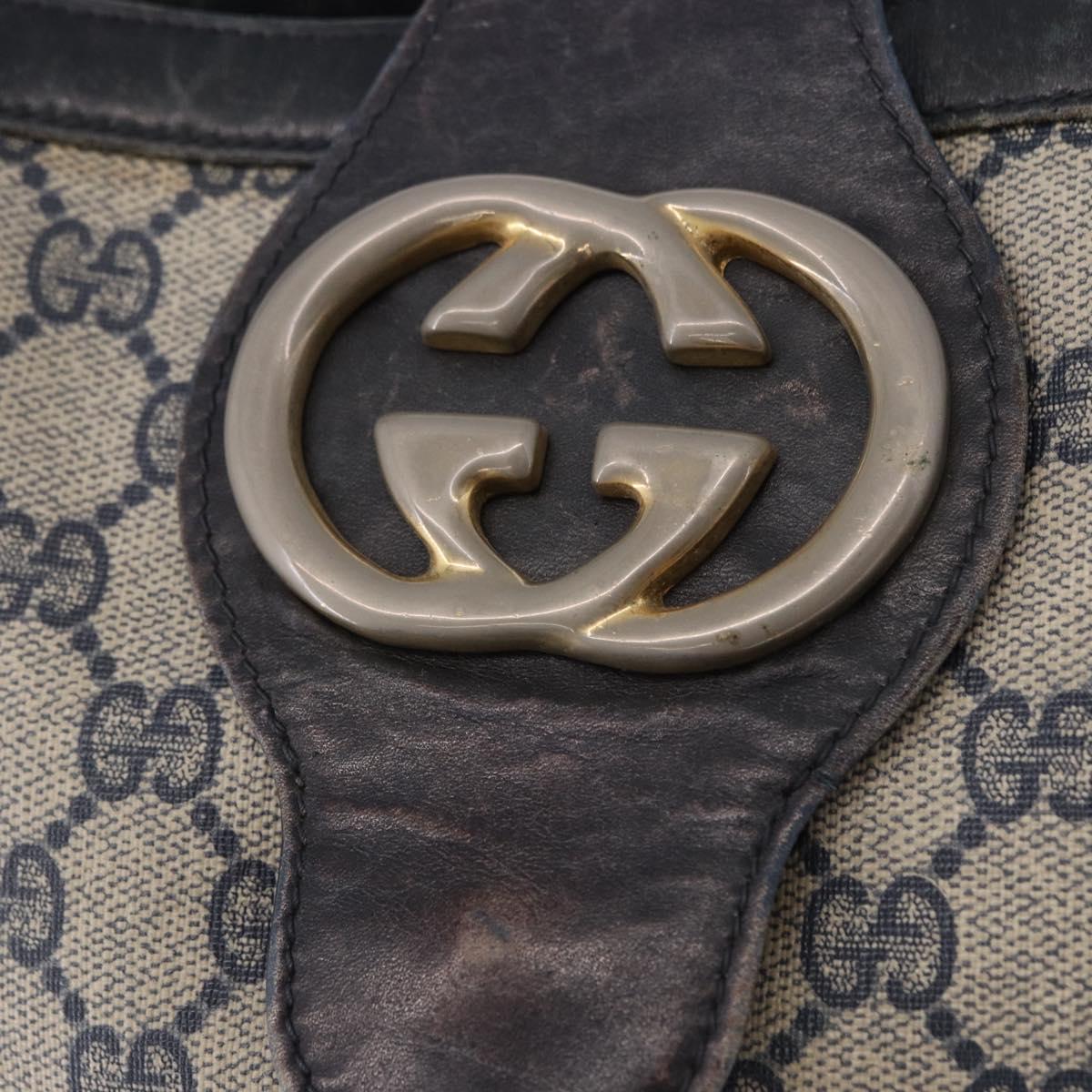 GUCCI GG Supreme Shoulder Bag PVC Leather Navy Gold Tone Auth 192742