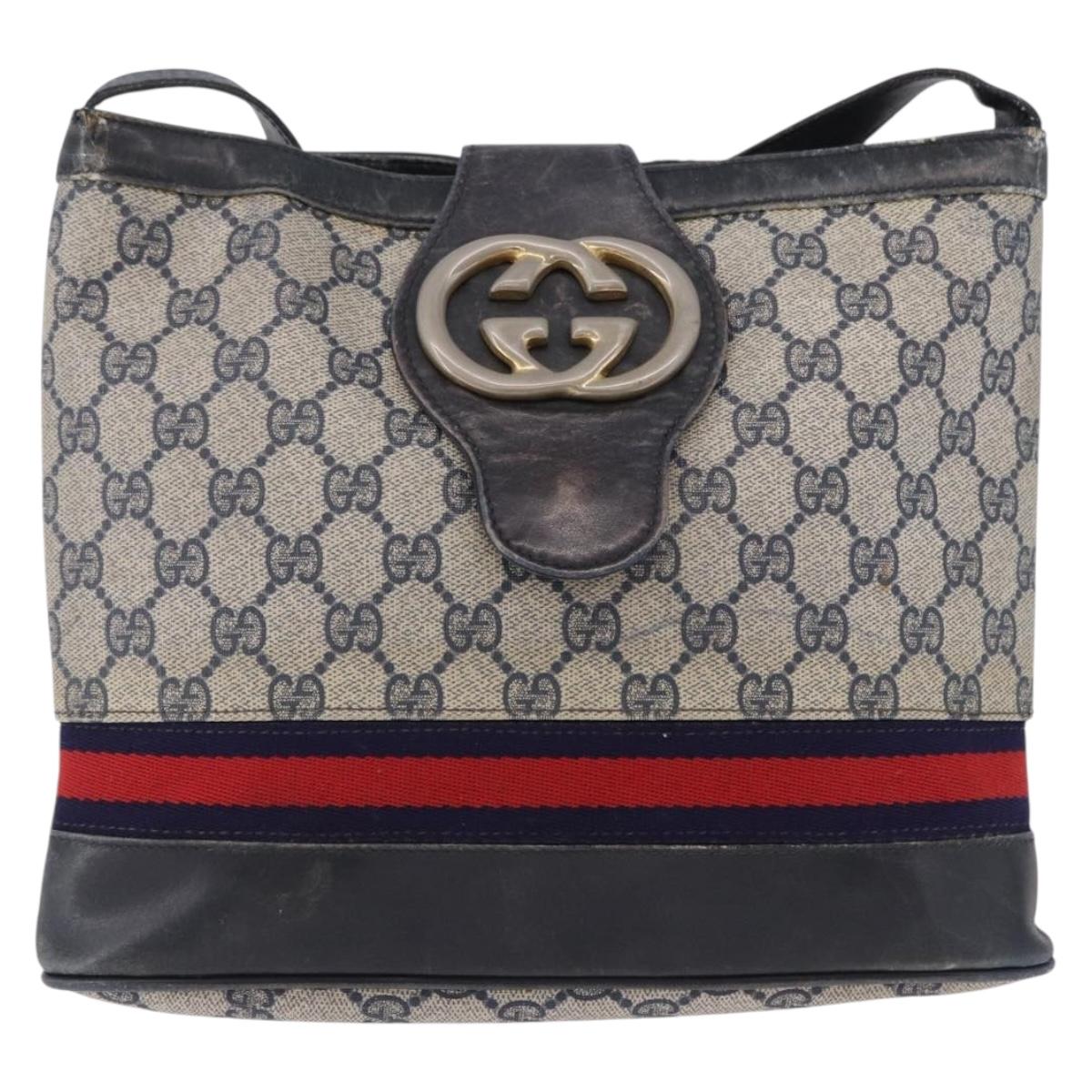 GUCCI GG Supreme Shoulder Bag PVC Leather Navy Gold Tone Auth 192742