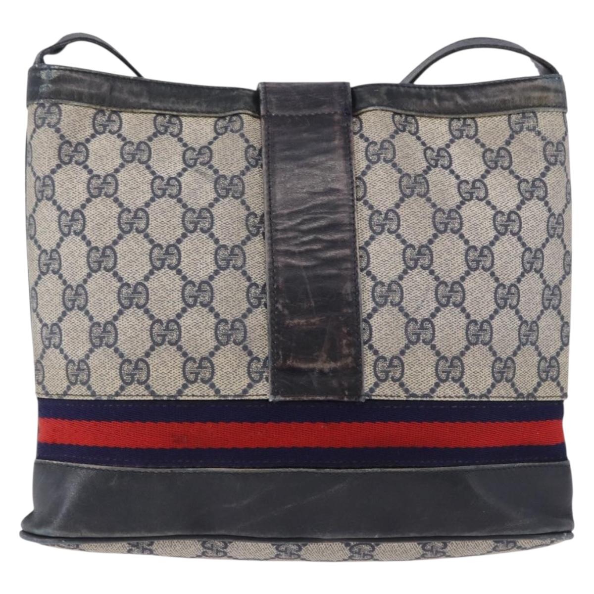 GUCCI GG Supreme Shoulder Bag PVC Leather Navy Gold Tone Auth 192742
