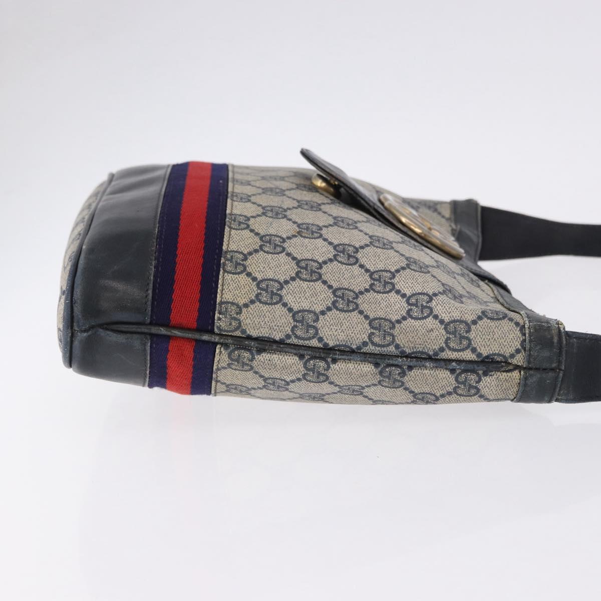 GUCCI GG Supreme Shoulder Bag PVC Leather Navy Gold Tone Auth 192742