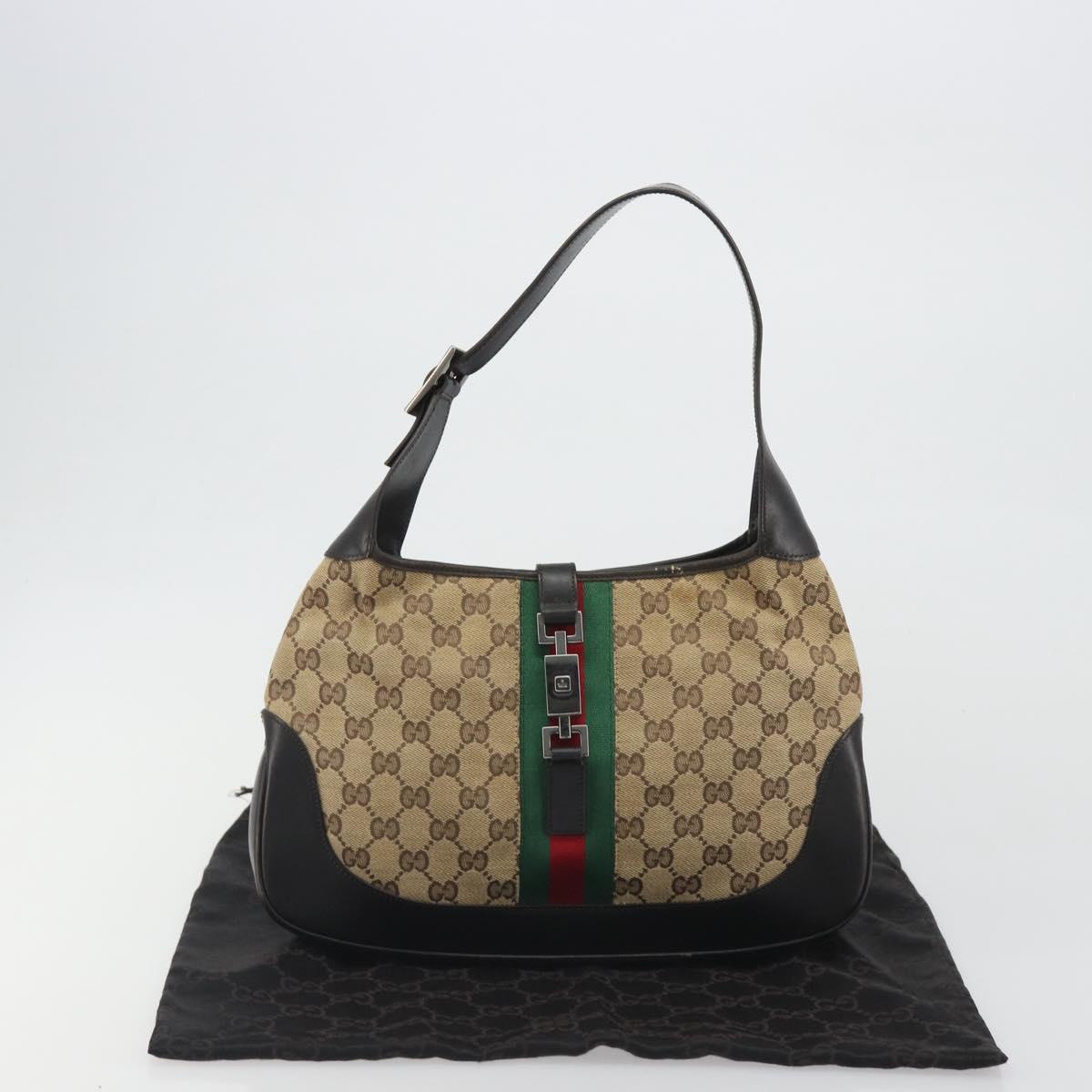 GUCCI GG Canvas Jackie Webb Sherry Line Bag Beige Silver 001 3306 Auth 192743V