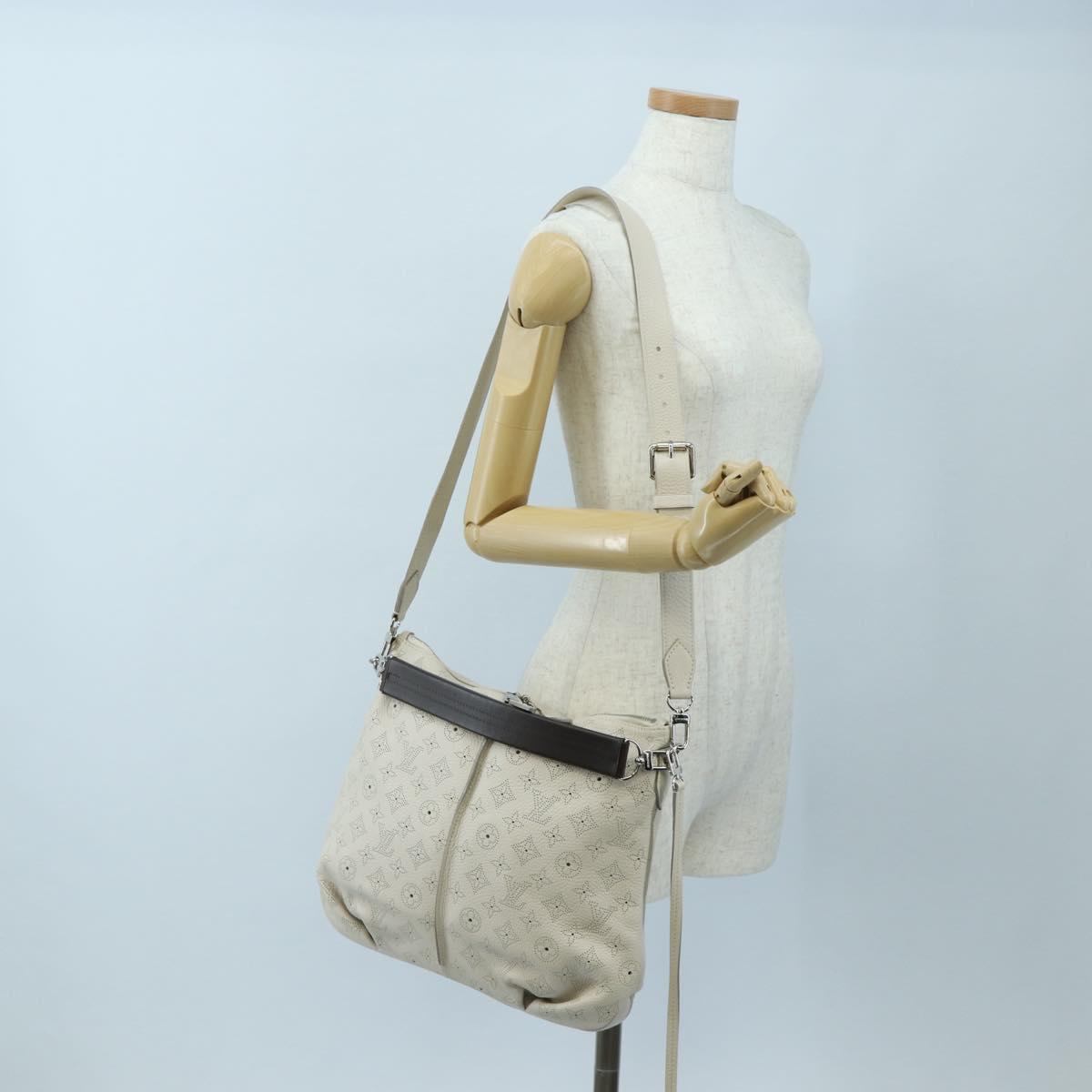 LOUIS VUITTON Mahina Selene MM Bag Leather Beige Sabre M97141 LV Auth 192746V