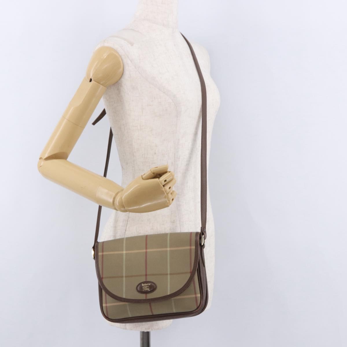 Burberrys Nova Check Shoulder Bag Canvas Brown Gold Tone Auth 192747