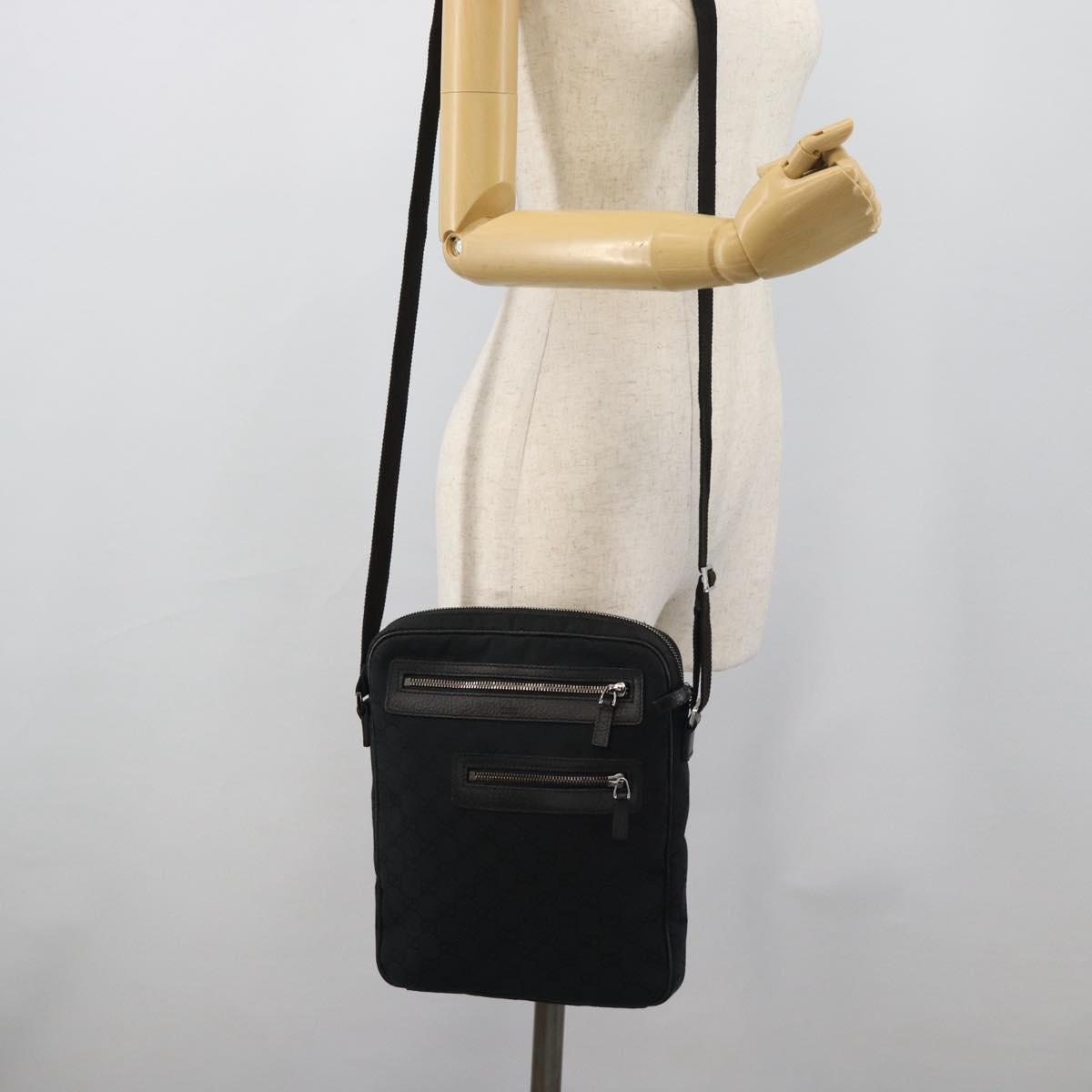 GUCCI GG Canvas Shoulder Bag Black Silver 92551 Auth 192749
