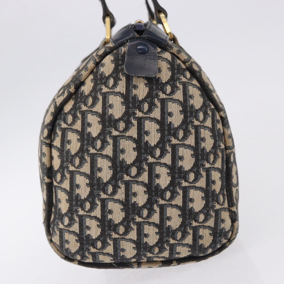Christian Dior Trotter Canvas Hand Bag Navy Gold Tone Auth 192750
