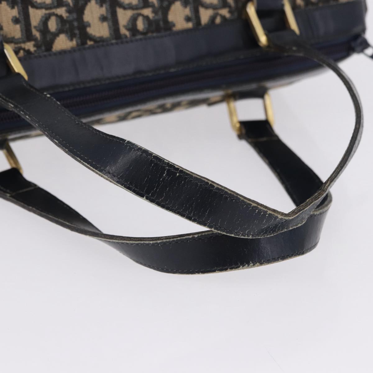 Christian Dior Trotter Canvas Hand Bag Navy Gold Tone Auth 192750