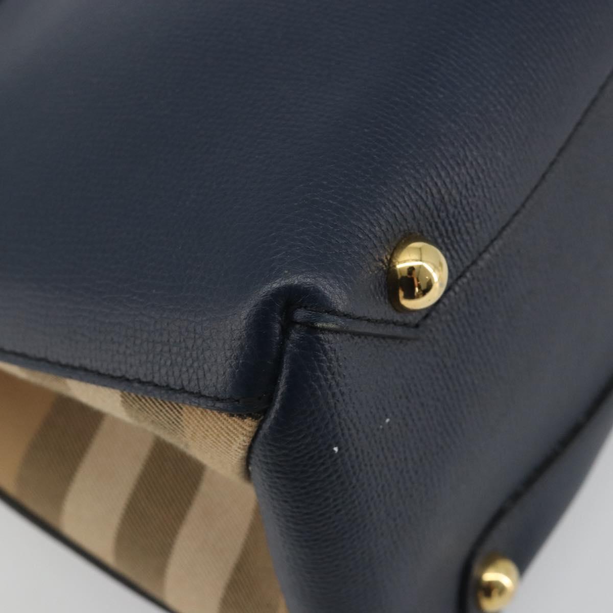 BURBERRY Hand Bag Leather Navy Beige Auth 192751A