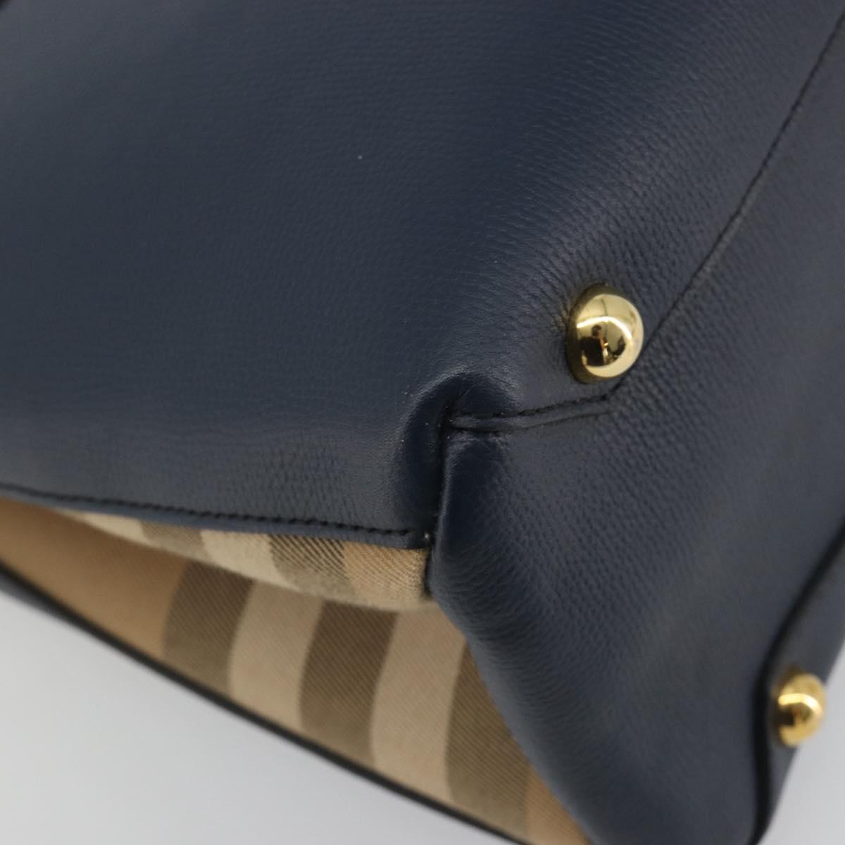 BURBERRY Hand Bag Leather Navy Beige Auth 192751A