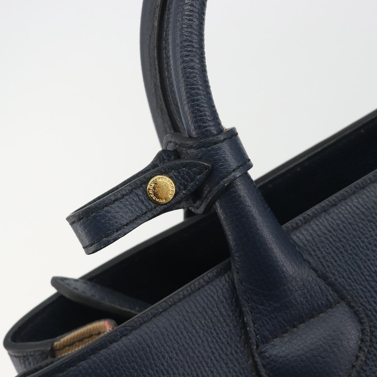 BURBERRY Hand Bag Leather Navy Beige Auth 192751A