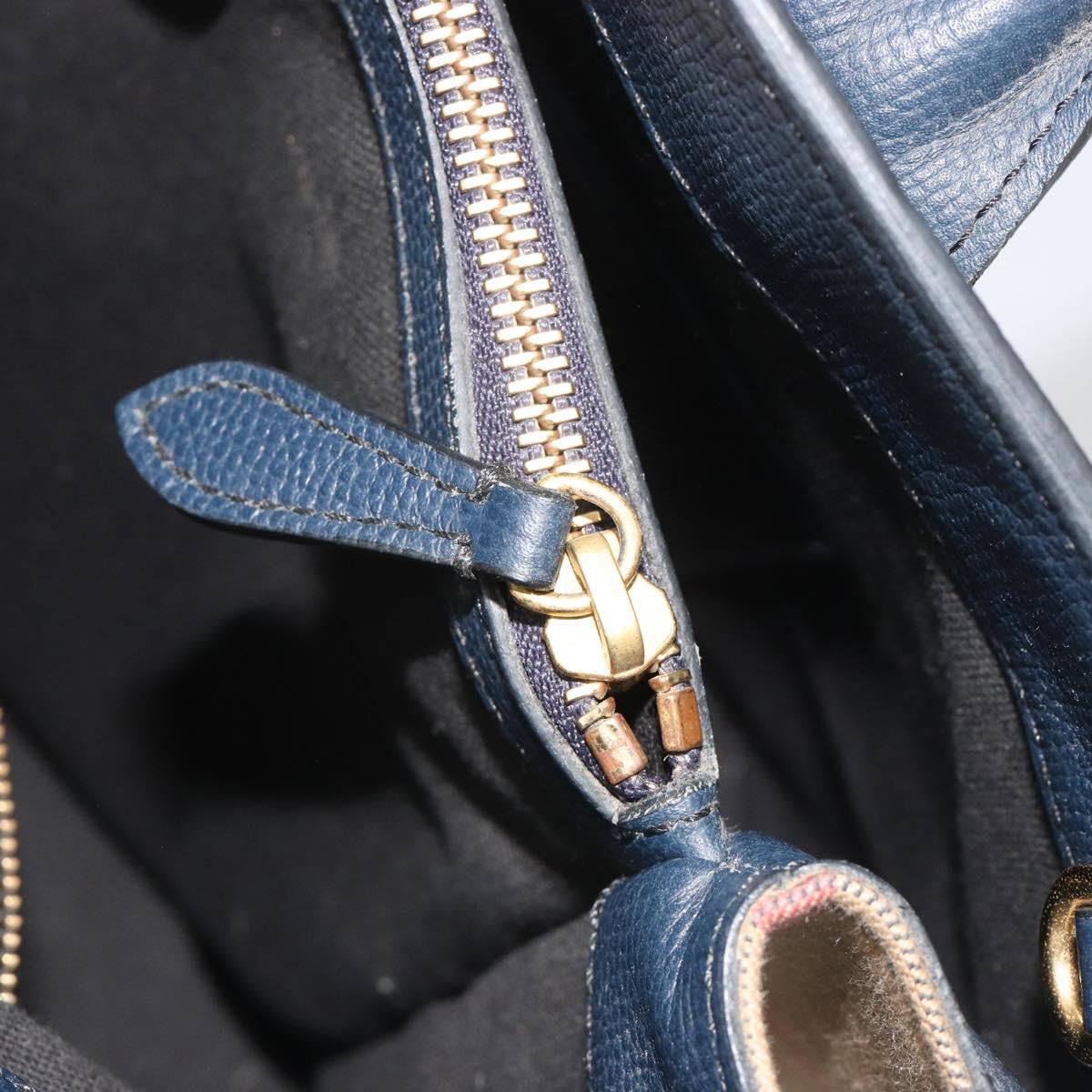 BURBERRY Hand Bag Leather Navy Beige Auth 192751A