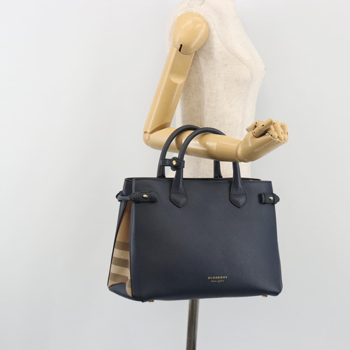 BURBERRY Hand Bag Leather Navy Beige Auth 192751A