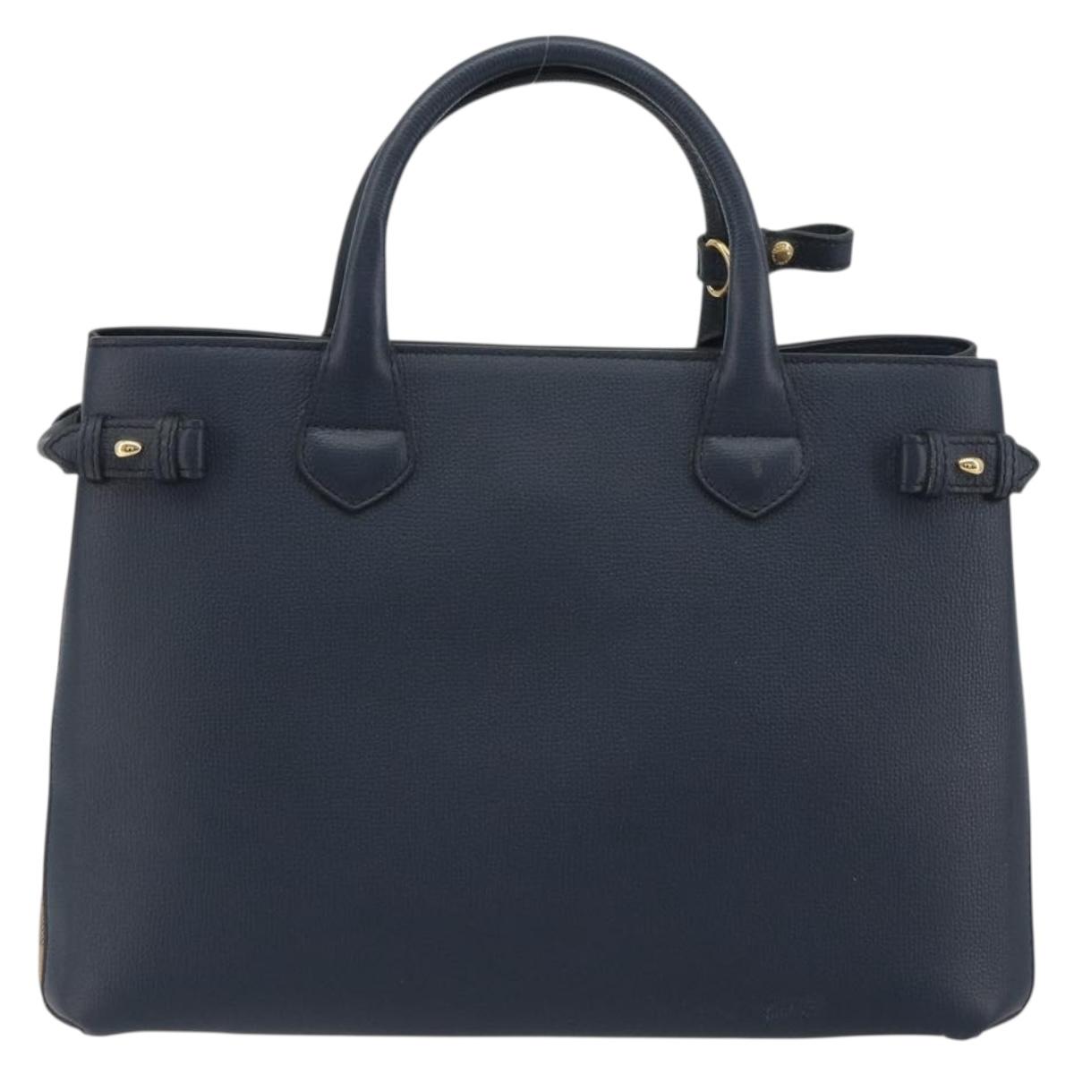 BURBERRY Hand Bag Leather Navy Beige Auth 192751A
