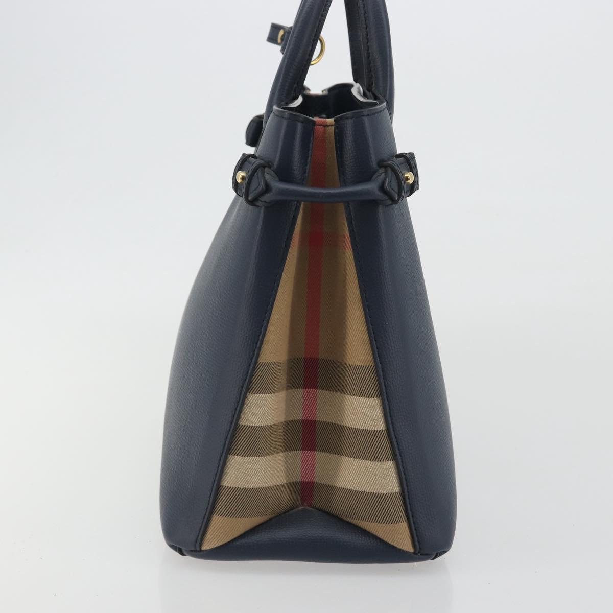 BURBERRY Hand Bag Leather Navy Beige Auth 192751A