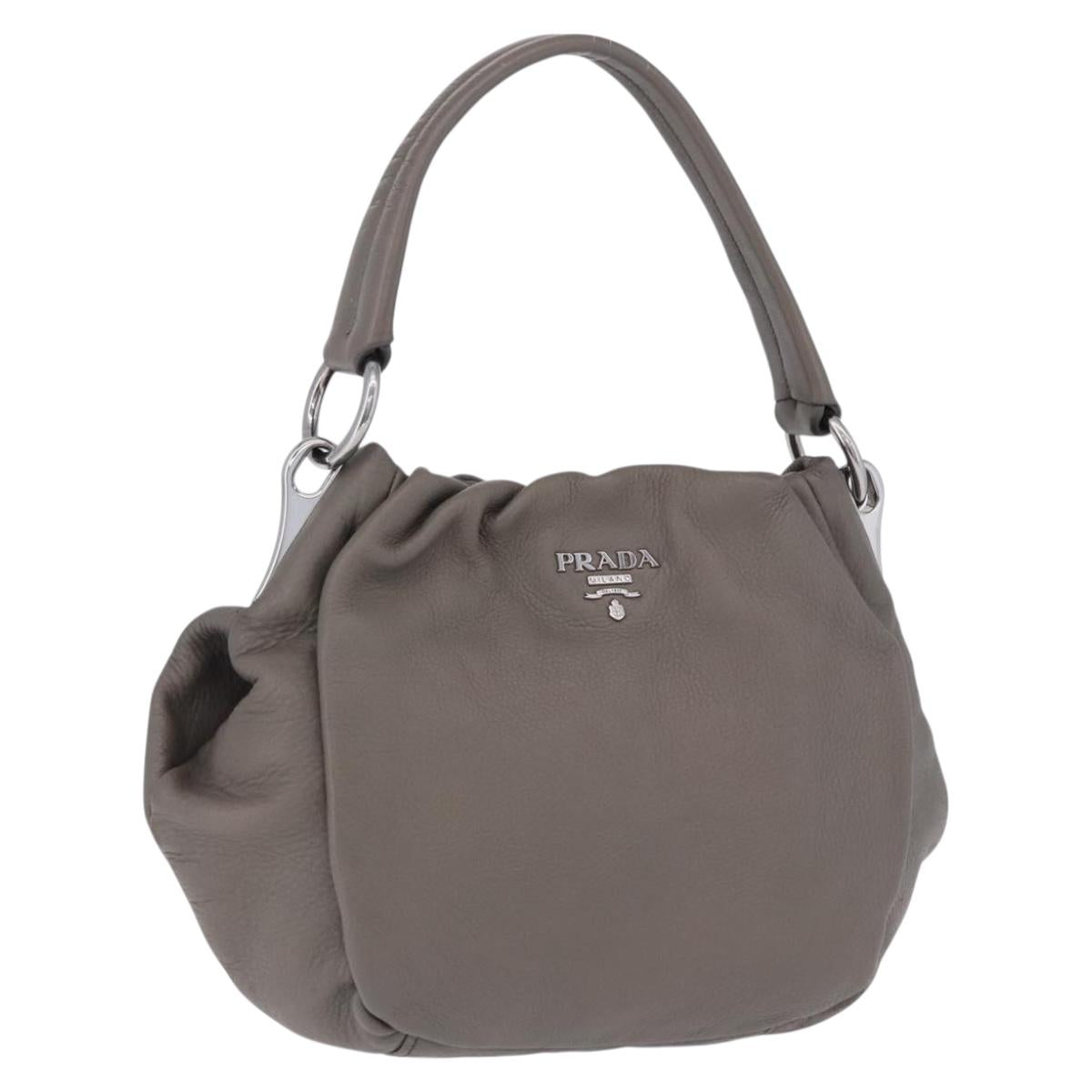 PRADA Shoulder Bag Leather Gray Silver Auth 192752A