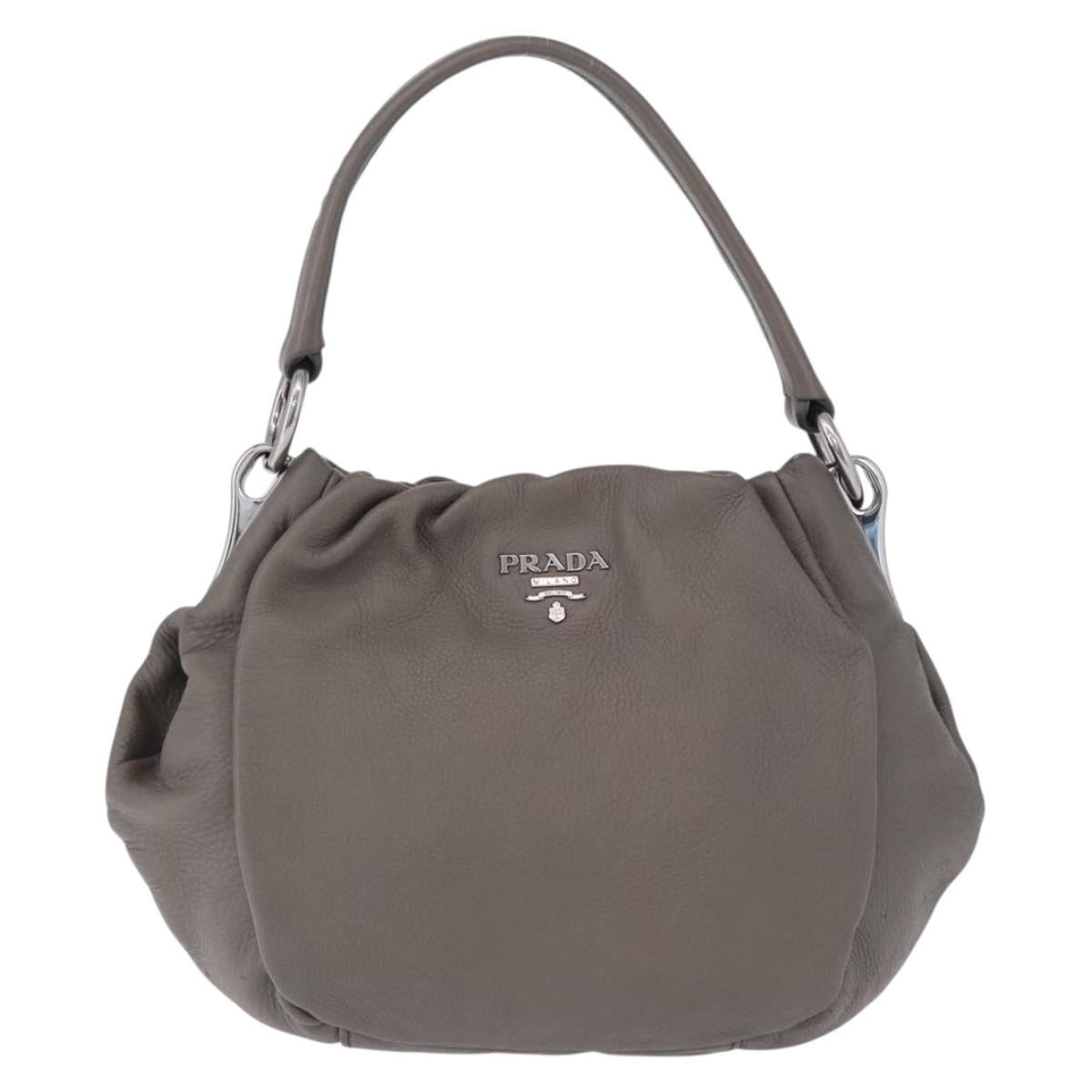 PRADA Shoulder Bag Leather Gray Silver Auth 192752A