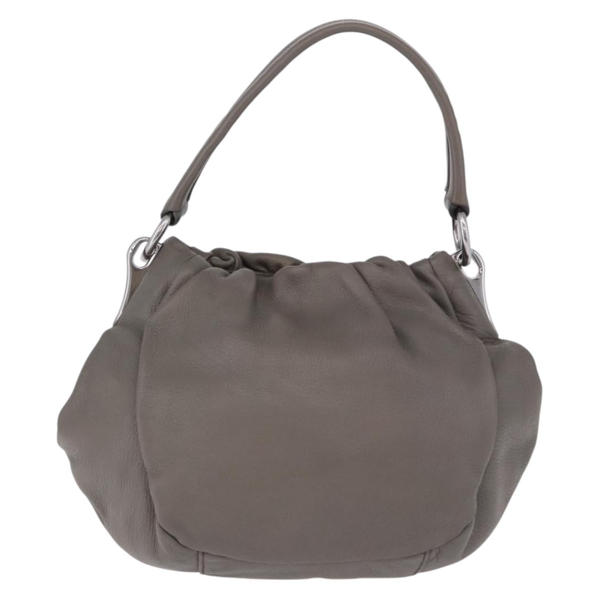 PRADA Shoulder Bag Leather Gray Silver Auth 192752A