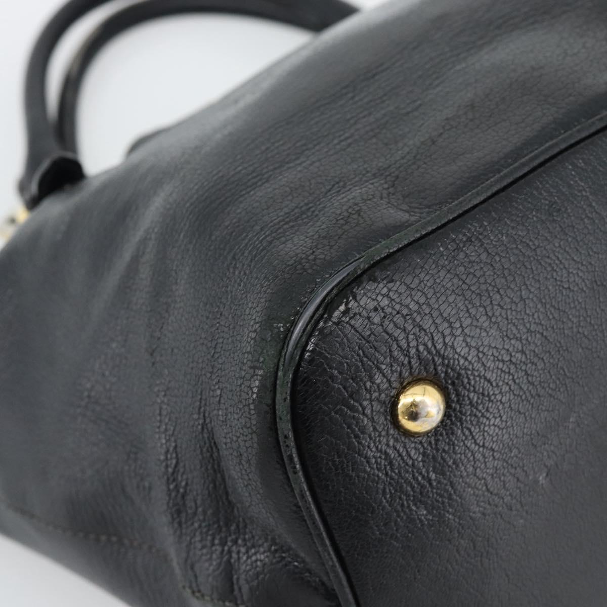 Miu Miu Hand Bag Leather Black Gold Tone Auth 192754