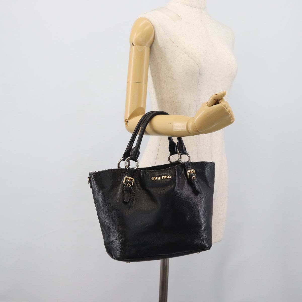 Miu Miu Hand Bag Leather Black Gold Tone Auth 192754