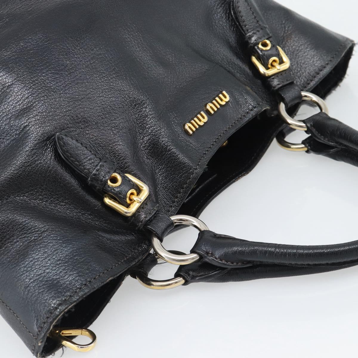Miu Miu Hand Bag Leather Black Gold Tone Auth 192754
