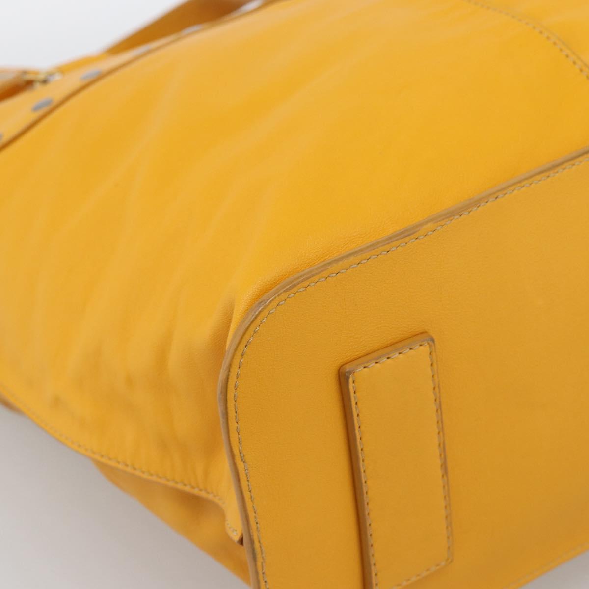 CELINE Hand Bag Leather Yellow Silver Auth 192757A