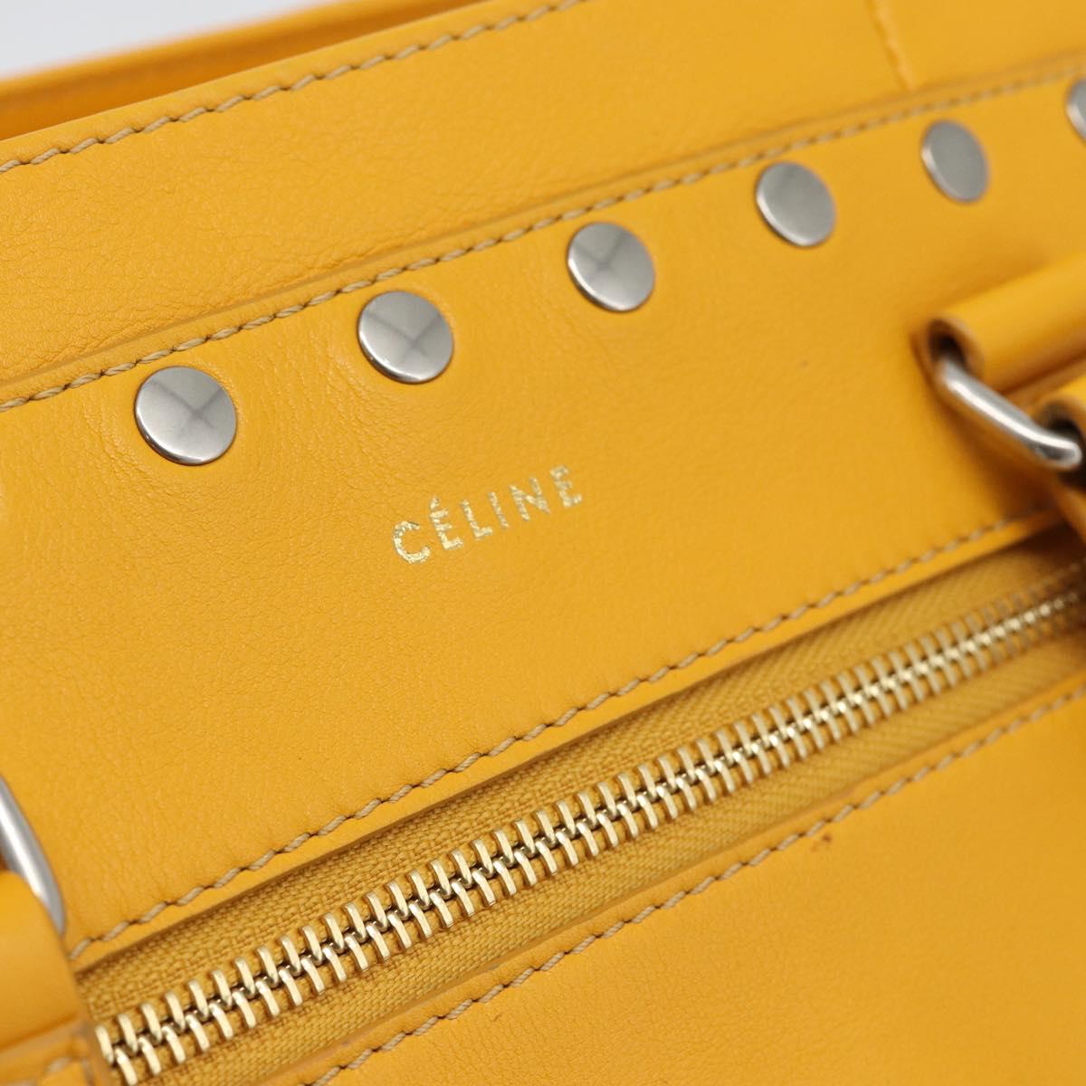 CELINE Hand Bag Leather Yellow Silver Auth 192757A