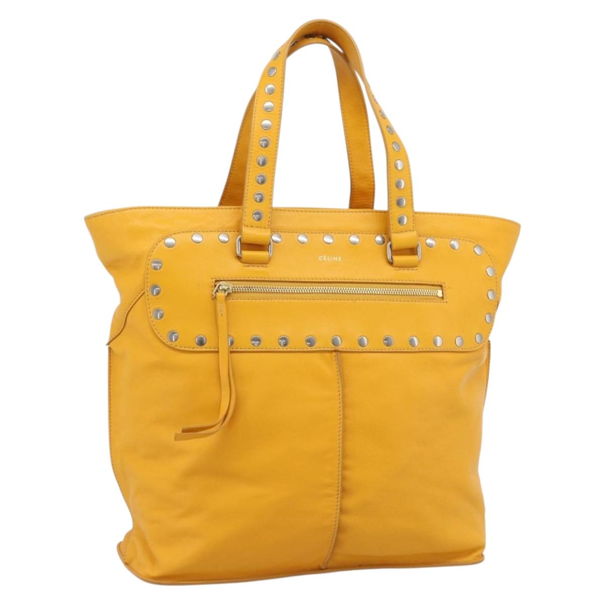 CELINE Hand Bag Leather Yellow Silver Auth 192757A