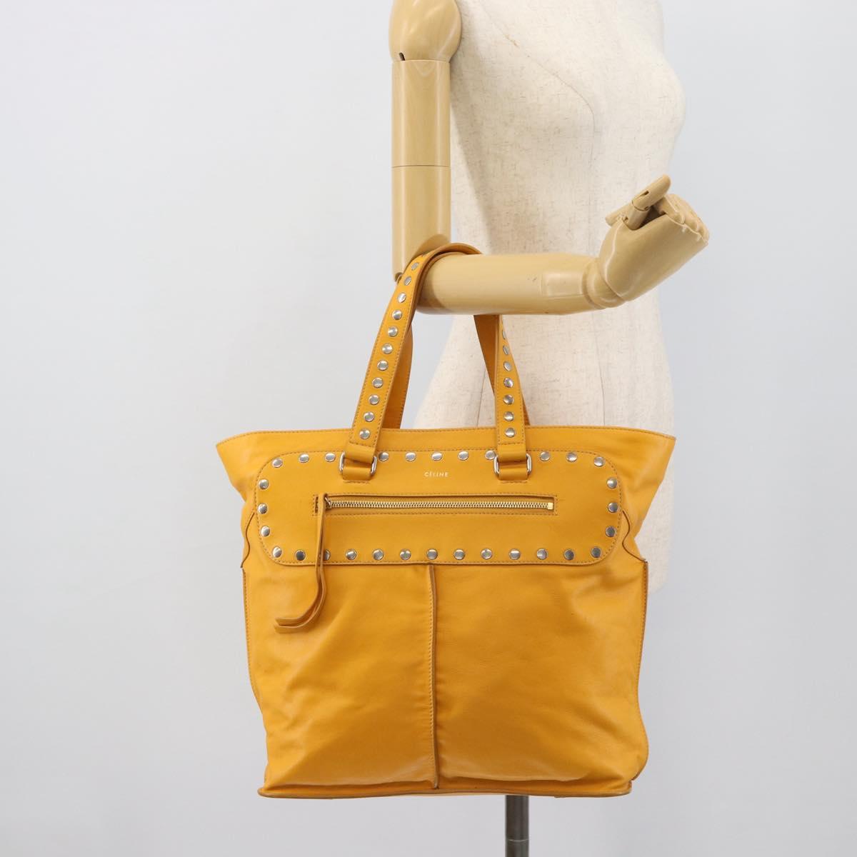CELINE Hand Bag Leather Yellow Silver Auth 192757A