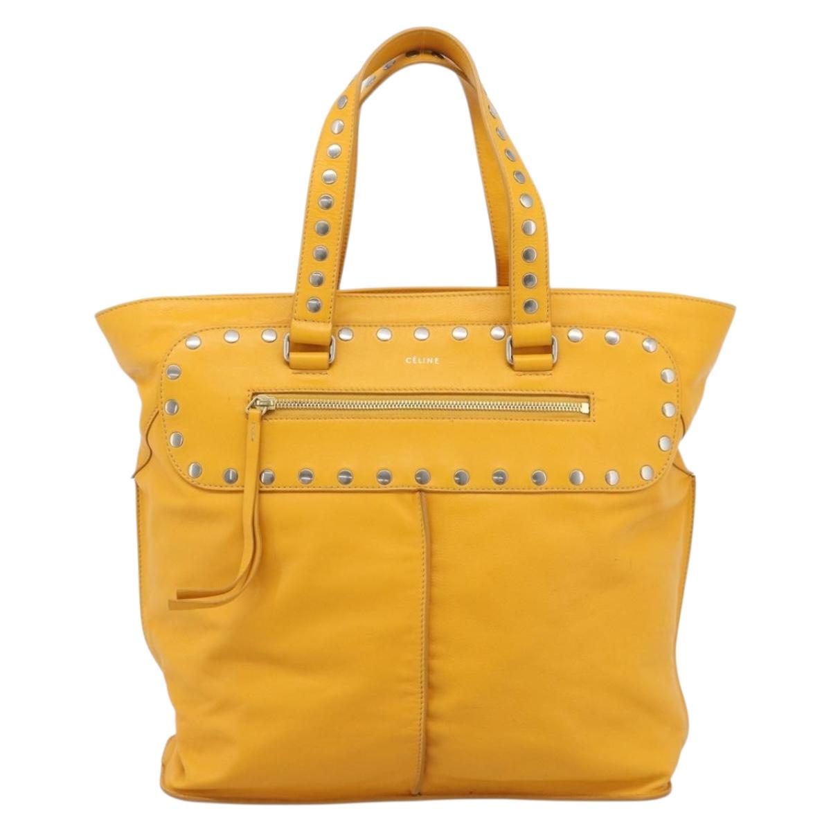CELINE Hand Bag Leather Yellow Silver Auth 192757A