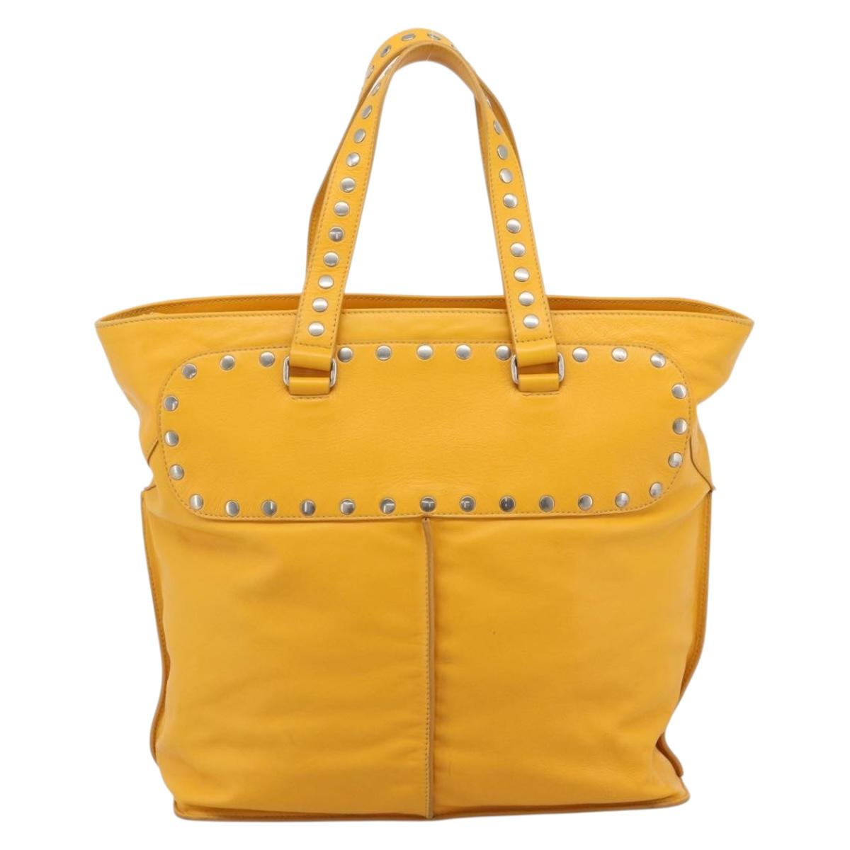 CELINE Hand Bag Leather Yellow Silver Auth 192757A