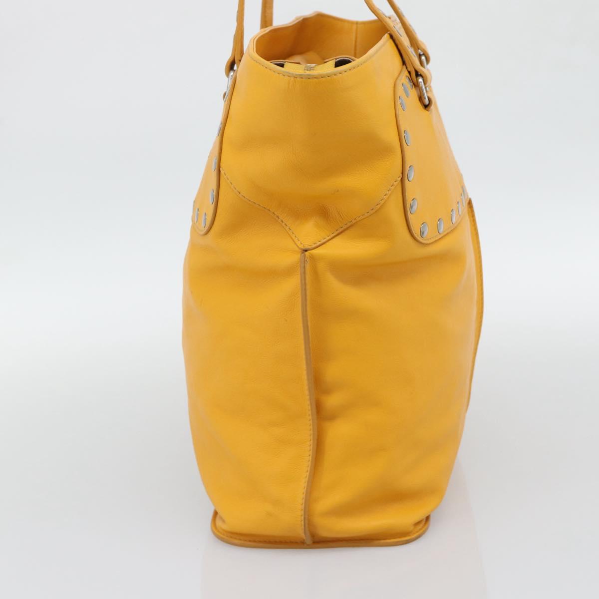 CELINE Hand Bag Leather Yellow Silver Auth 192757A