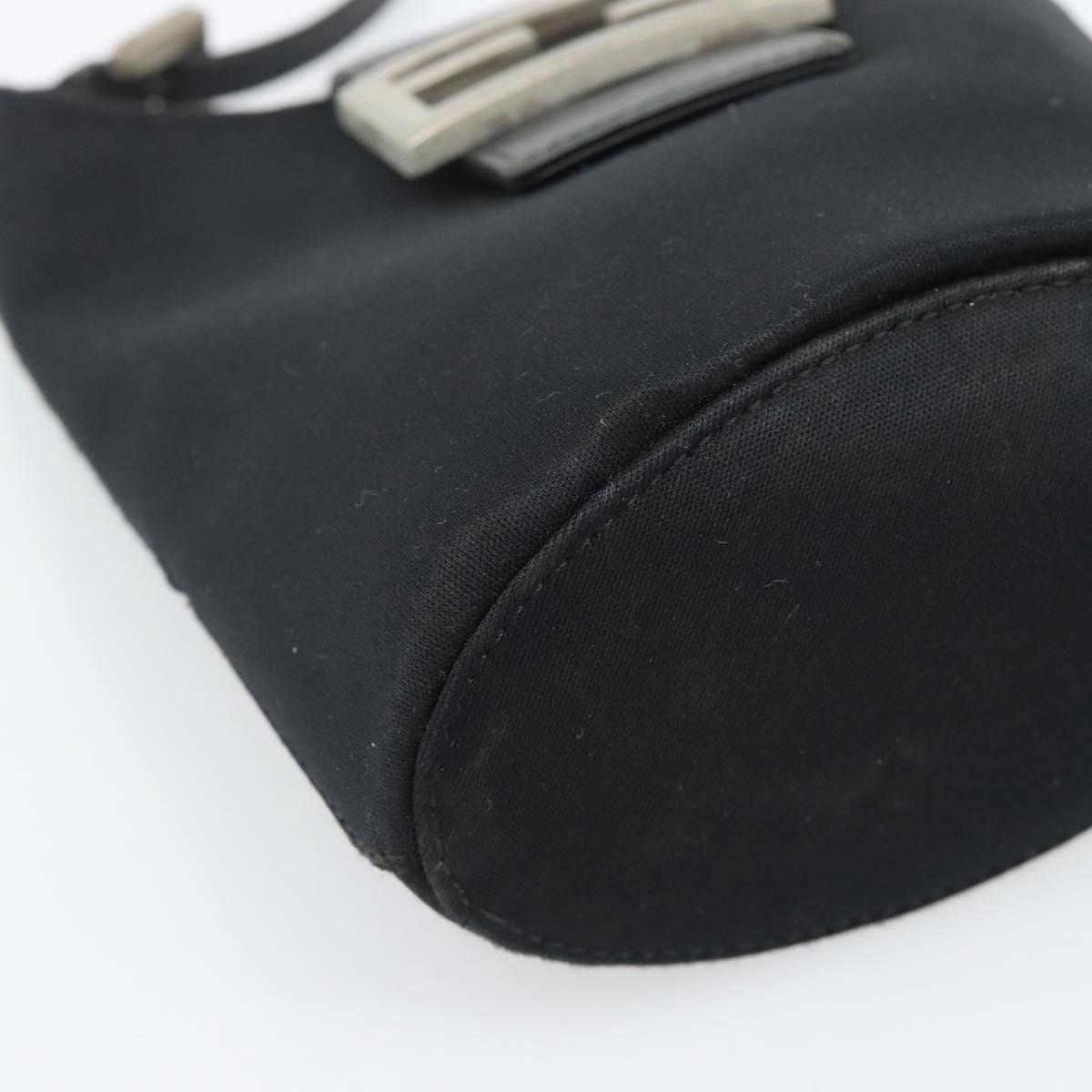 FENDI Mamma Baguette Hand Bag Cotton Black Silver Auth 192758A