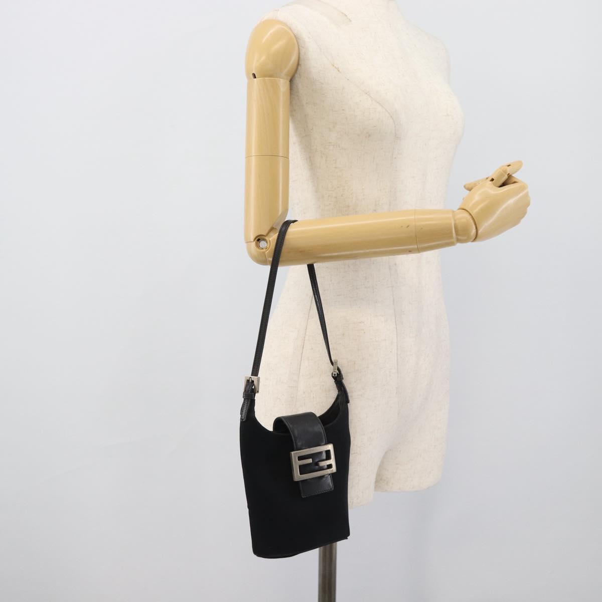 FENDI Mamma Baguette Hand Bag Cotton Black Silver Auth 192758A