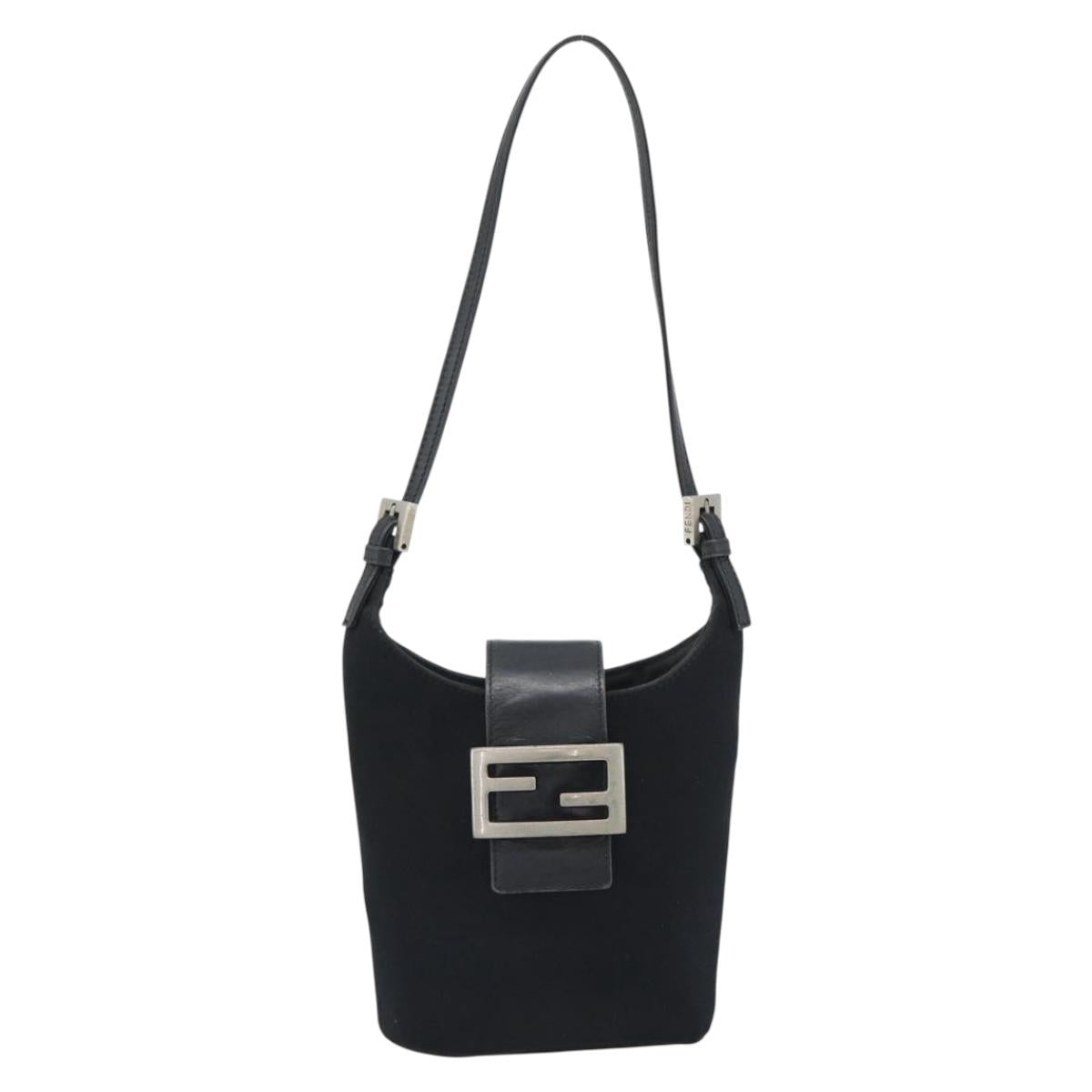 FENDI Mamma Baguette Hand Bag Cotton Black Silver Auth 192758A