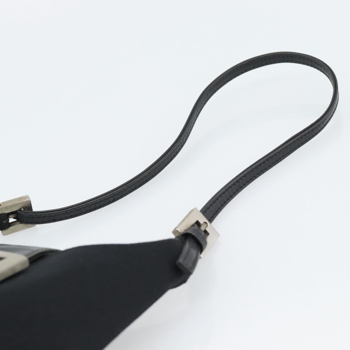 FENDI Mamma Baguette Hand Bag Cotton Black Silver Auth 192758A