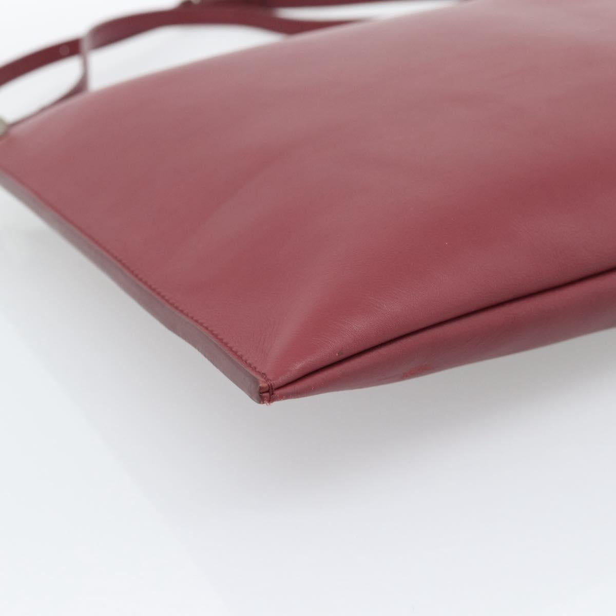 CELINE Shoulder Bag Leather Bordeaux Silver Auth 192759A