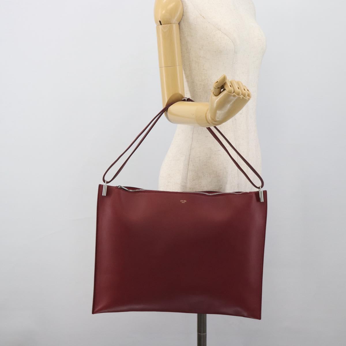 CELINE Shoulder Bag Leather Bordeaux Silver Auth 192759A