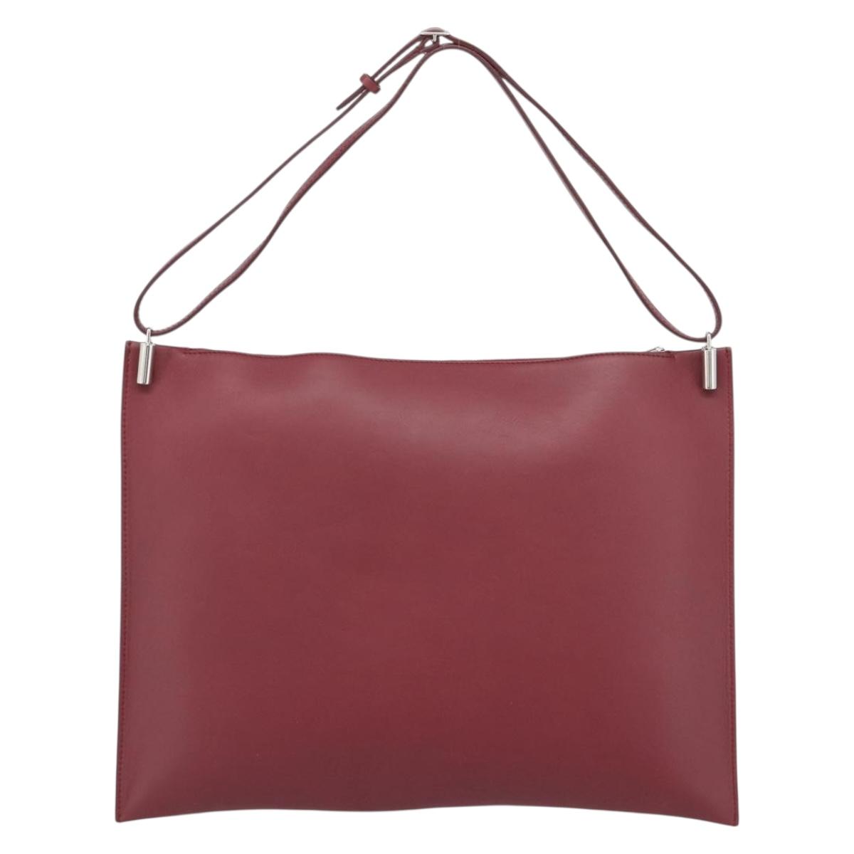 CELINE Shoulder Bag Leather Bordeaux Silver Auth 192759A
