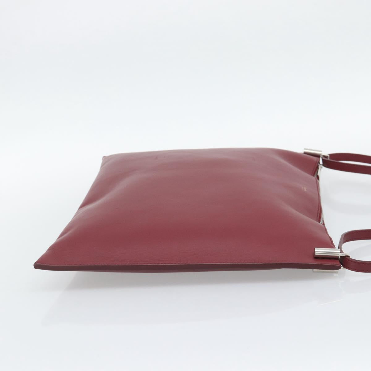 CELINE Shoulder Bag Leather Bordeaux Silver Auth 192759A