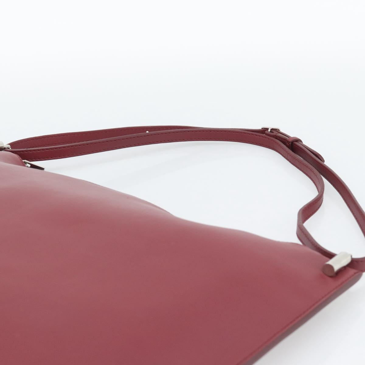 CELINE Shoulder Bag Leather Bordeaux Silver Auth 192759A