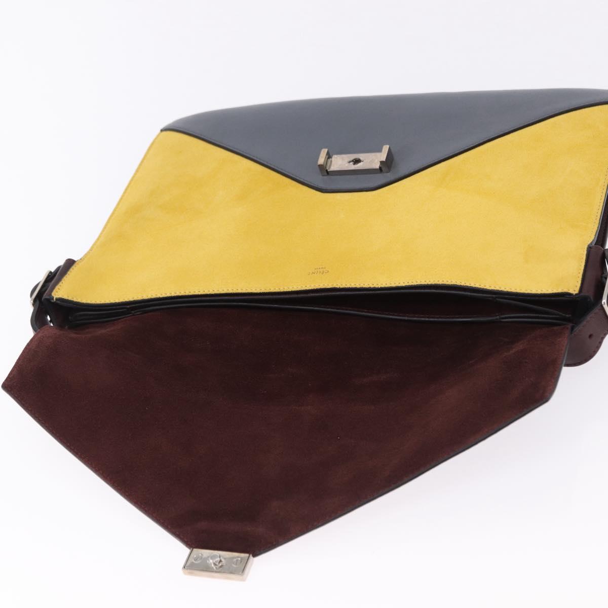 CELINE Shoulder Bag Leather Bordeaux Silver Auth 192760A