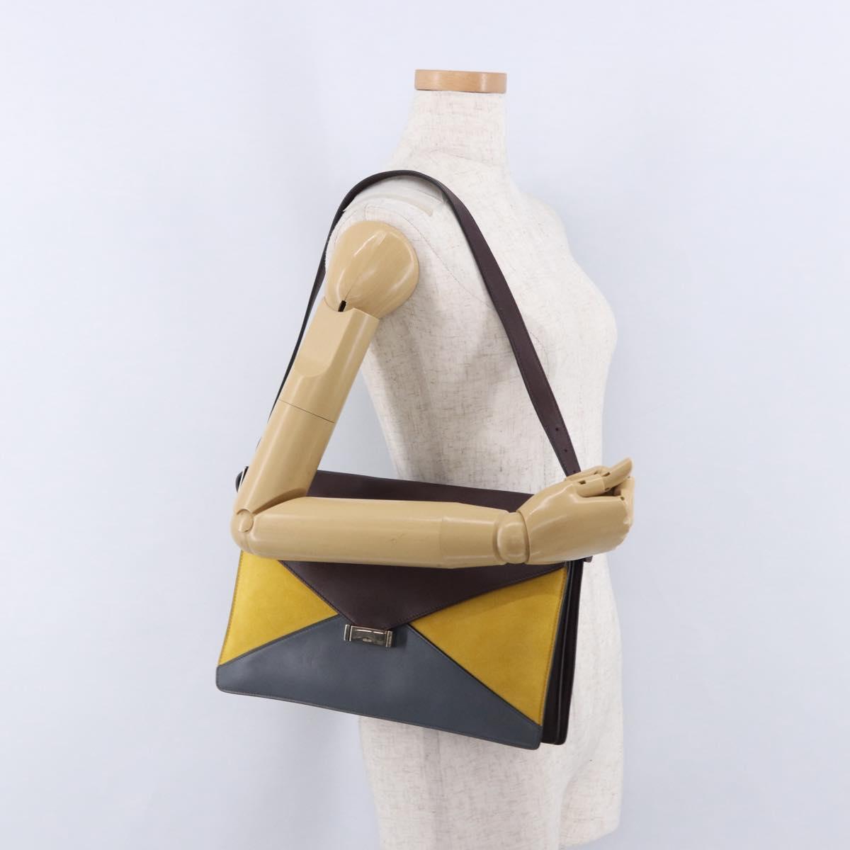 CELINE Shoulder Bag Leather Bordeaux Silver Auth 192760A