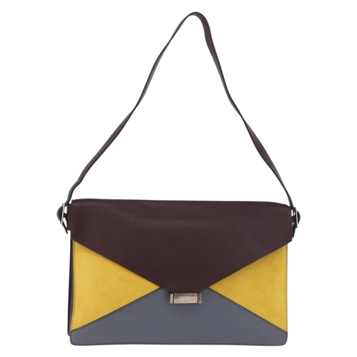CELINE Shoulder Bag Leather Bordeaux Silver Auth 192760A