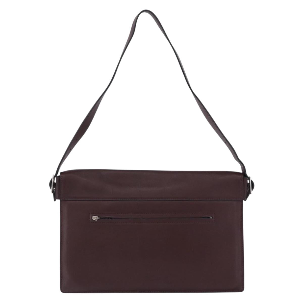 CELINE Shoulder Bag Leather Bordeaux Silver Auth 192760A