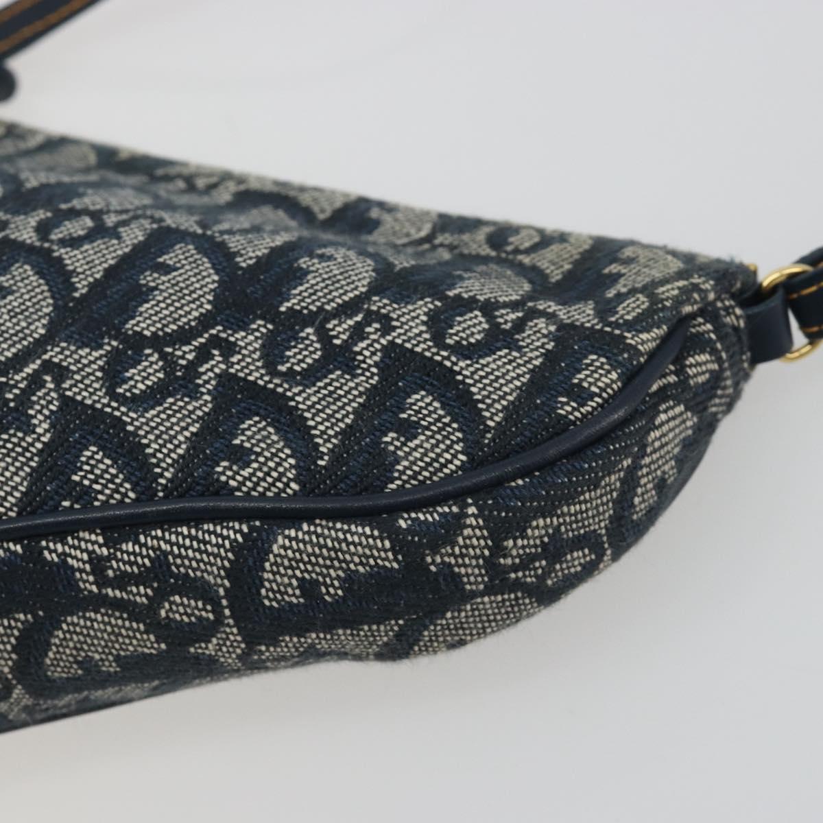 Christian Dior Trotter Canvas Saddle Pouch Navy Gold Auth 192762V