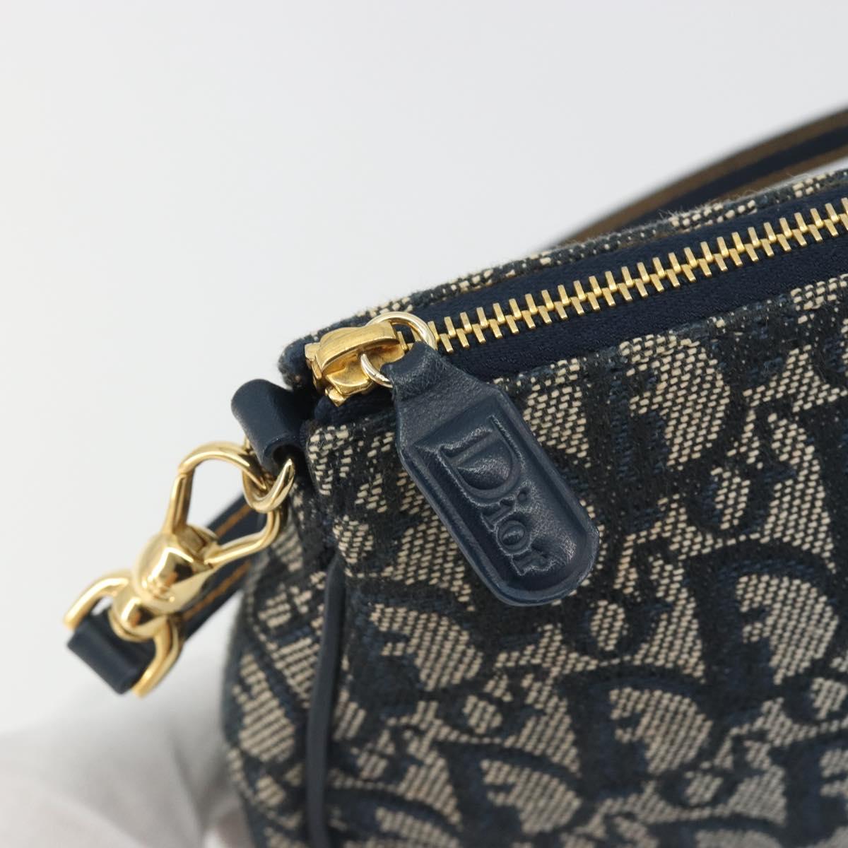 Christian Dior Trotter Canvas Saddle Pouch Navy Gold Auth 192762V